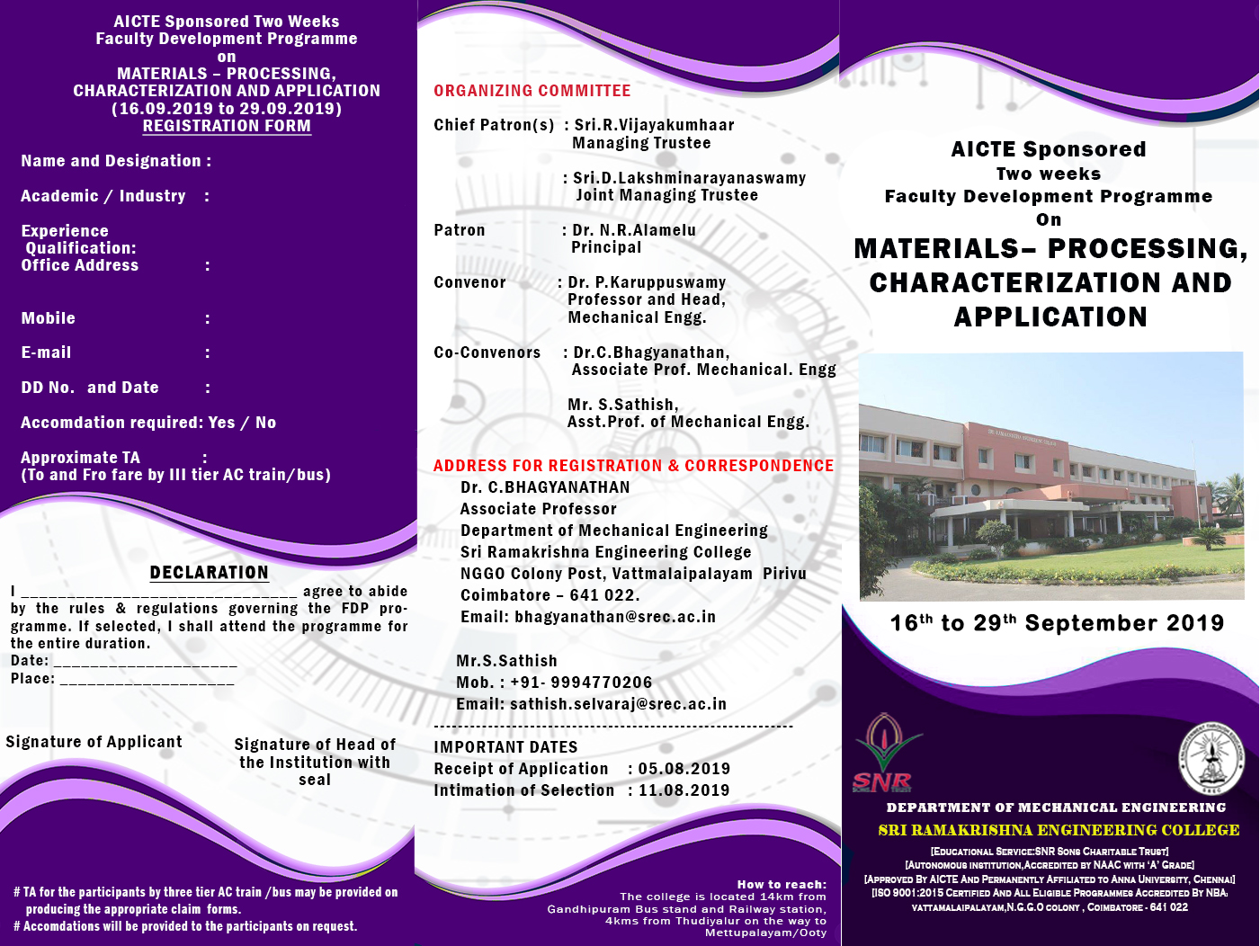AICTE sponsored Two weeks FDP on Materials-Processing, Characterization and Application 2019